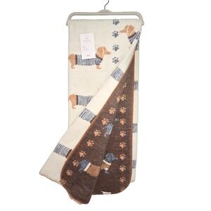 Docofil Ivory Brown Cozy Throw Blanket Dachshunds Print 51x67 Made in Portugal
